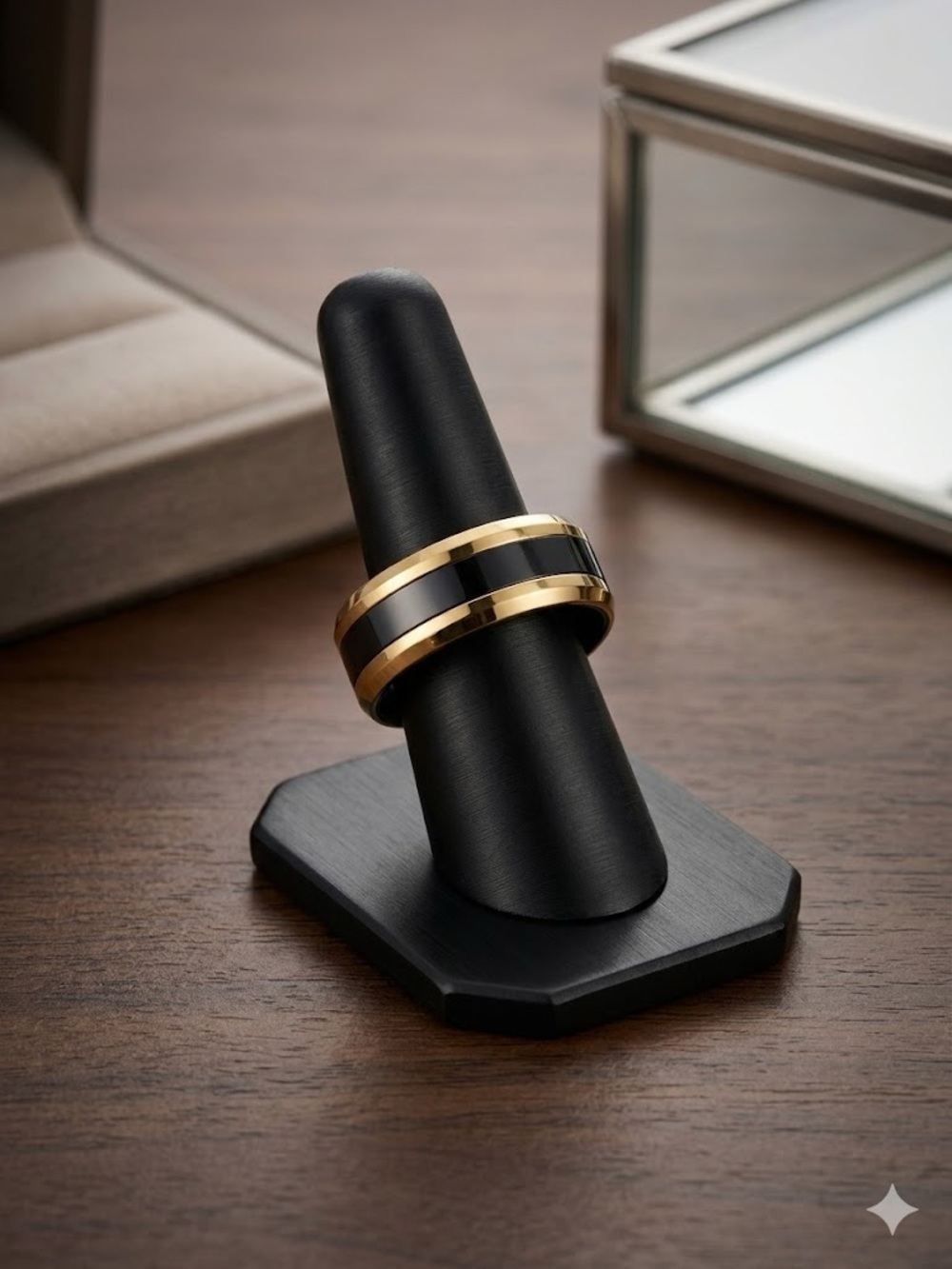 New Gold and Black Men's Band Ring - Size 10 - Stainless Steel.